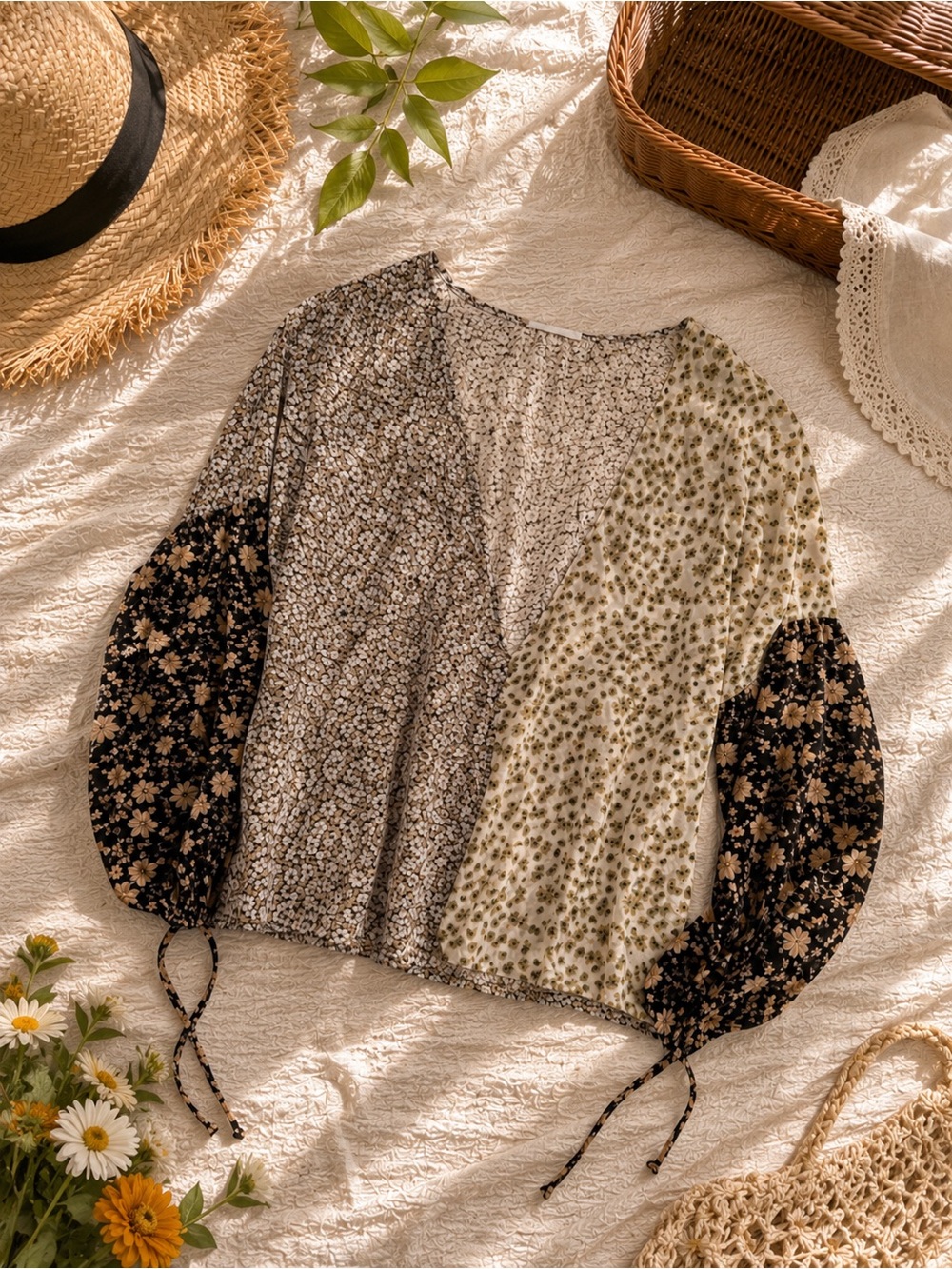 By Together Mixed Floral V-Neck Blouse